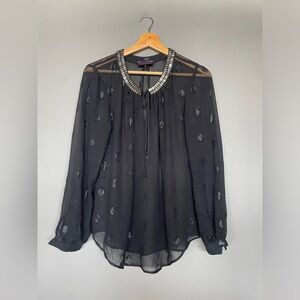 Hale Bob Black silk
 Beaded Tie-Neck Blouse